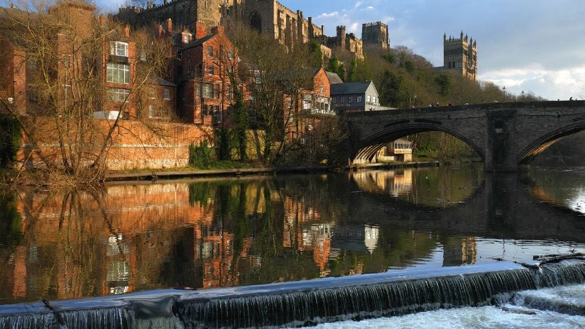 Durham riverside with Durham Cathedral in the background